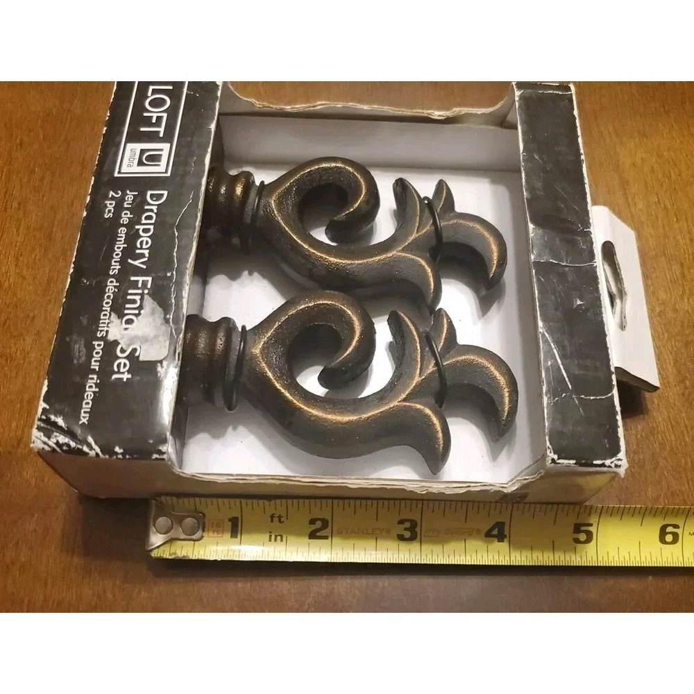 Umbra Drapery Decorative Curtain Finials Scroll Bronze Metal Heavy Set of 2